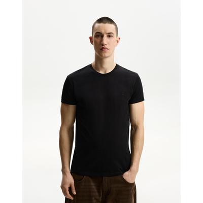 Bershka Embroidered Short Sleeve Roll-Up T-Shirt Men Xs Black