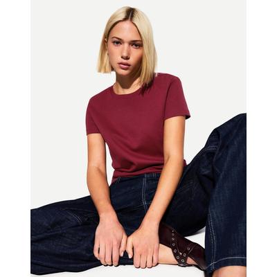 Bershka Heavy Cotton Short Sleeve T-Shirt Women M Burgundy