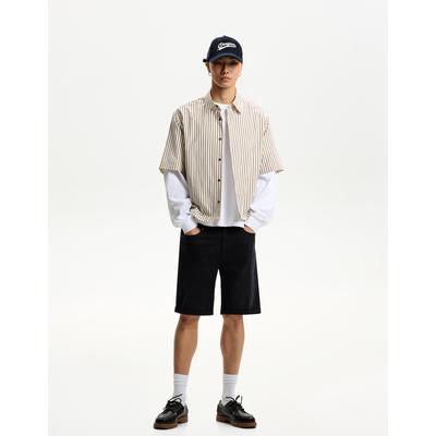 Bershka Denim Bermuda Shorts With Turn-Up Hems Men 34 Black