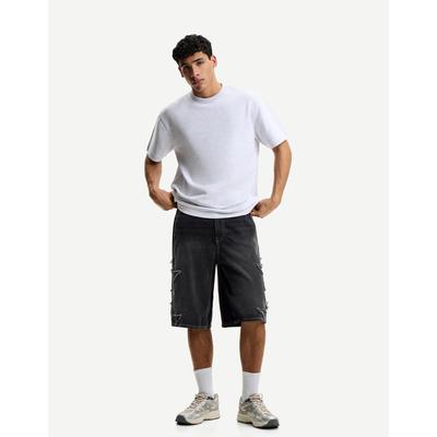 Bershka Baggy Bermuda Shorts With Patches Men 32 Black