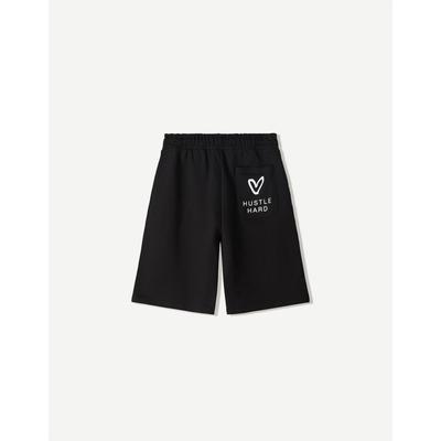Bershka Plush Bermuda Shorts With Print Men Xs Black