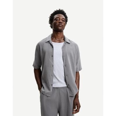 Bershka Textured Short Sleeve Shirt Men L Dark Grey