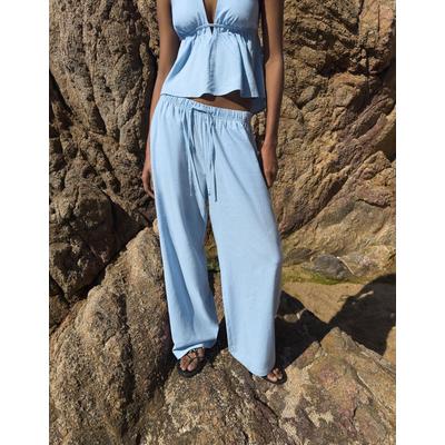 Bershka Linen Blend Trousers With An Elasticated Waistband Women Xs Light Blue