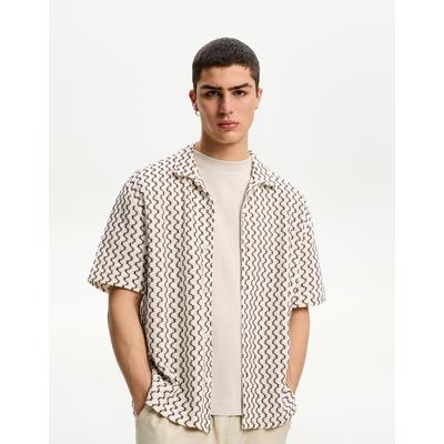 Bershka Short Sleeve Rustic Shirt Men L Cream