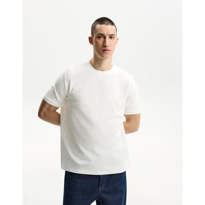 Bershka Textured Short Sleeve T-Shirt Men L Off White