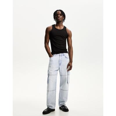 Bershka Baggy Cargo Jeans Men 28 Light Blue