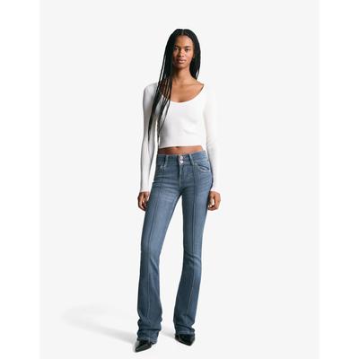 Bershka Low-Rise Boot-Cut Jeans Women 12 Washed Out Blue