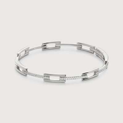 Sterling Silver Signature Link Diamond Slim Bangle Lab Grown Diamond