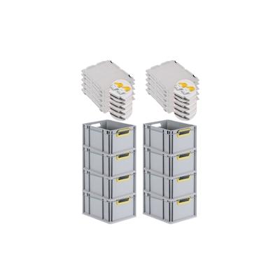 PROREGAL 8x Eurobox NextGen Color mit Scharnierdeckel & Verschlüssen | HxBxT 22x30x40cm | 20 Liter | Griffe gelb offen | Glatter Boden Image