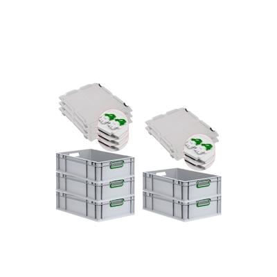 PROREGAL 5x Eurobox NextGen Color mit Scharnierdeckel & Verschlüssen | HxBxT 17x40x60cm | 34 Liter | Griffe grün offen | Glatter Boden Image
