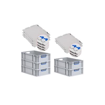 PROREGAL 5x Eurobox NextGen Color mit Scharnierdeckel & Verschlüssen | HxBxT 17x40x60cm | 34 Liter | Griffe blau offen | Glatter Boden Image