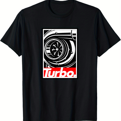 TEMU Turbo , For Boost Lovers, Car Racing & Drifting Pure Cotton Interesting Design Diy Short Sleeve T-shirt For Men, Soft And Breathable, Suitable For All , Comfortable, Casual And Sports Image