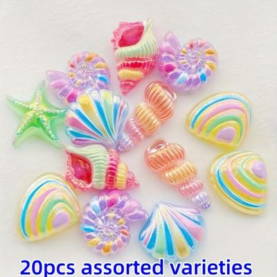 TEMU 20pcs Ocean-themed Resin Beads - Sparkling Starfish & Seashell Charms For Diy Phone Cases, Shoe Decorations, And Jewelry Making, Beach Theme Decor Image