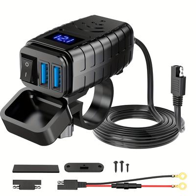 TEMU Motorcycle Handlebar Phone Charger, Dual Qc3.0 Sae To Usb Adapter Phone Charger Smart 3.0 Easy Disconnect Power Outlet Plug With Voltage Meter Motorcycle Usb Charger, Without Battery Image
