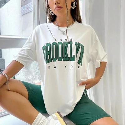 TEMU Women's Brooklyn New Graphic T-shirt - White With Print, Casual Short Sleeve Round Neck Tee, Regular Fit For Casual Attire & Sports, Machine Washable, Sports Friendly Top | Durable Print Shirt Image
