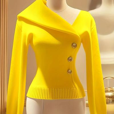 TEMU Elegant -neck Sweater With Button Details - Cozy, Warm, And Stylish For Women, Fall And Winter, Cozy Fashion | Stylish | Constructio Image