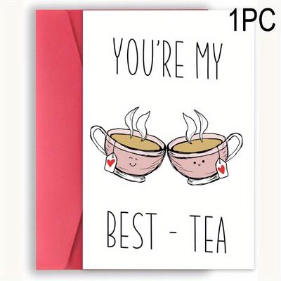 TEMU Alleng You're My Funny Birthday Greeting Card For Best Friend – Cute Pun Tea Cup Friendship Notecard Image