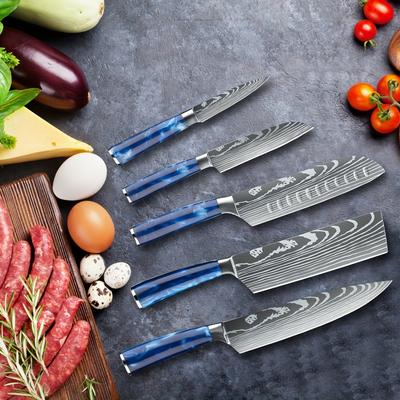 TEMU Kitchen Knife Set, 3/5/8/10 Kitchen Knife Set, High Carbon Stainless Steel Sharp Blade, Rust Proof And Easy To Clean, Durability, Exquisite Gift Box Packaging, Suitable For Home Gifts Image