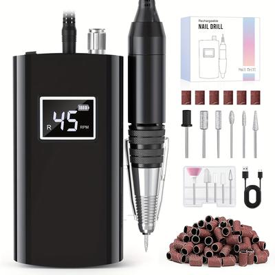 TEMU Portable Nail Drill, 45000rpm Nail Drill Electric File Machine For Acrylic Gel Polish Remover And Pedicure With 11 Bits And Sanding Bands For Salon Home Image