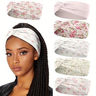 TEMU 6pcs Women's Twisted Headbands, Striped Elastic Hair Bands, Turban, Colorful Headscarf, Yoga Sports Retro Hair Accessories Image
