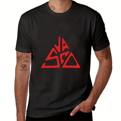 TEMU Rossi Men's Vintage Graphic T-shirt - Black With Logo Print, Casual Round Neck Regular Fit Tee, Machine Washable , Versatile Clothing, Geometric Print Shirt, Top Image