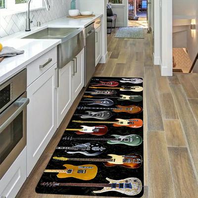 TEMU 1pc Thick 1.1cm Guitar Pattern Kitchen Floor Mat – , Wear-resistant Polyester Fiber Mat For Living Room, Porch, Balcony, And Home Decor, Easy To Clean, Machine Washable, Kitchen Mats For Floor Image