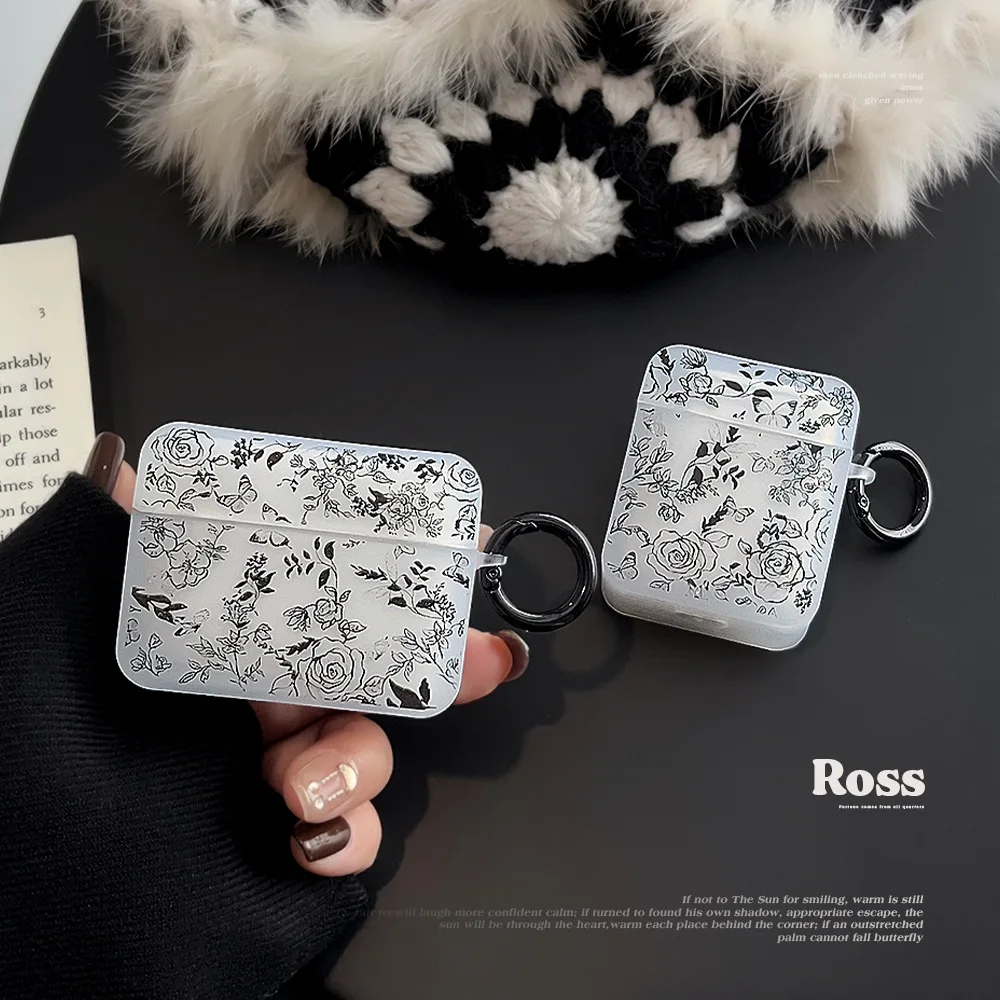 Kopfhörerhülle mit Rosenblüten-Aufdruck für Airpods 1, 2, 3, 4, Pro, kabellose Kopfhörerabdeckung für Airpods Pro 2, Zubehör, Schutzbox Image