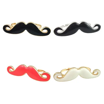 Womens Fashion Enamel Handlebar Moustache Mustache Two Double Finger Ring Adjustable Size Golden Alloy Metal Rings Jewelry