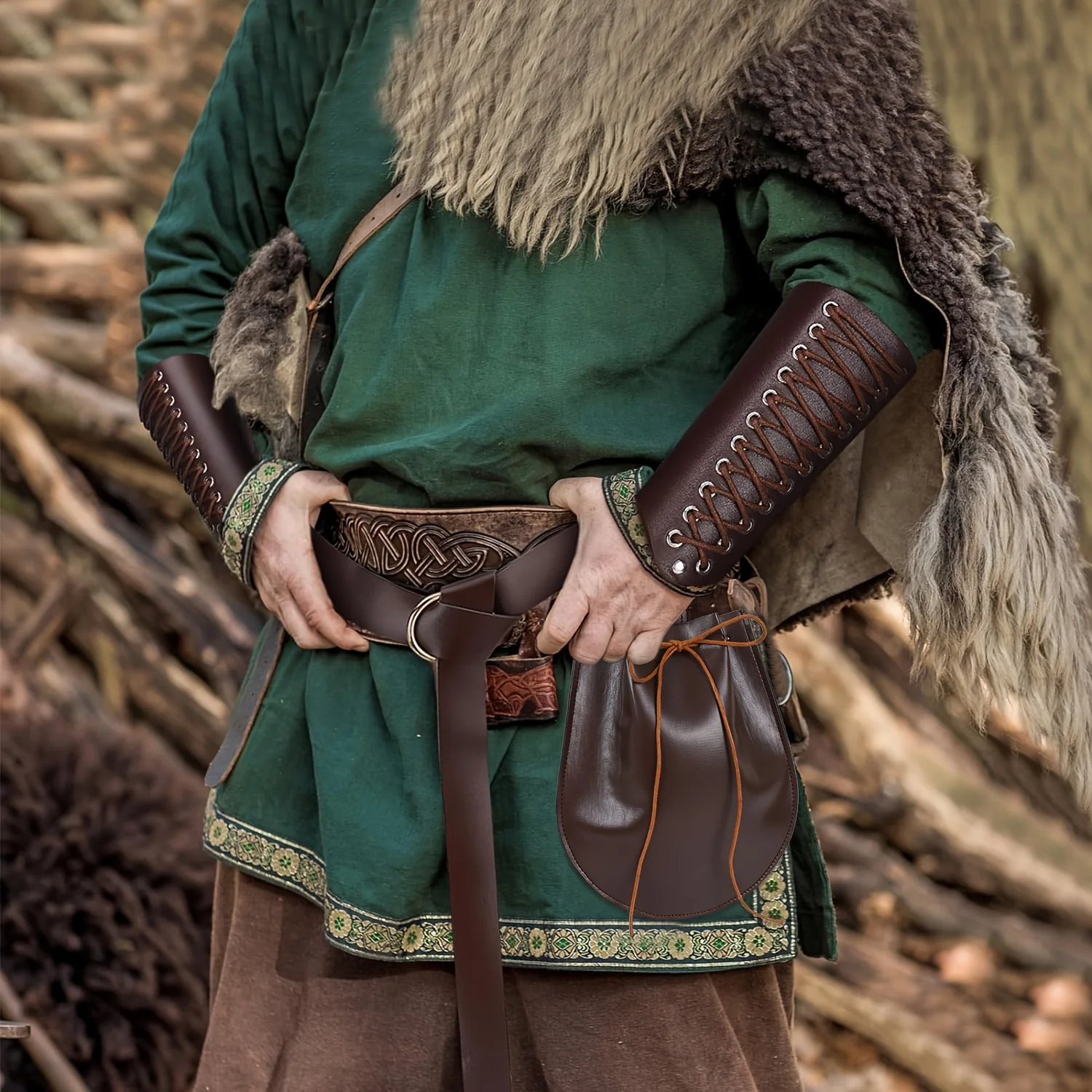 Renaissance-Kostümzubehör für Herren, mittelalterliches Kostüm, Renaissance-Gürtel, Beutel, Lederarmschienen Image