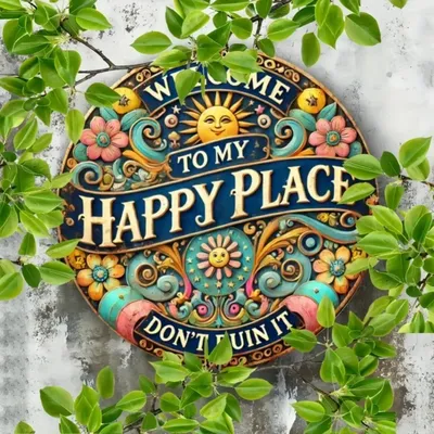 "Welcome To My Happy Place" Round Metal Sign: A durable and easy - to - hang decor piece, perfect for homes and offices Image