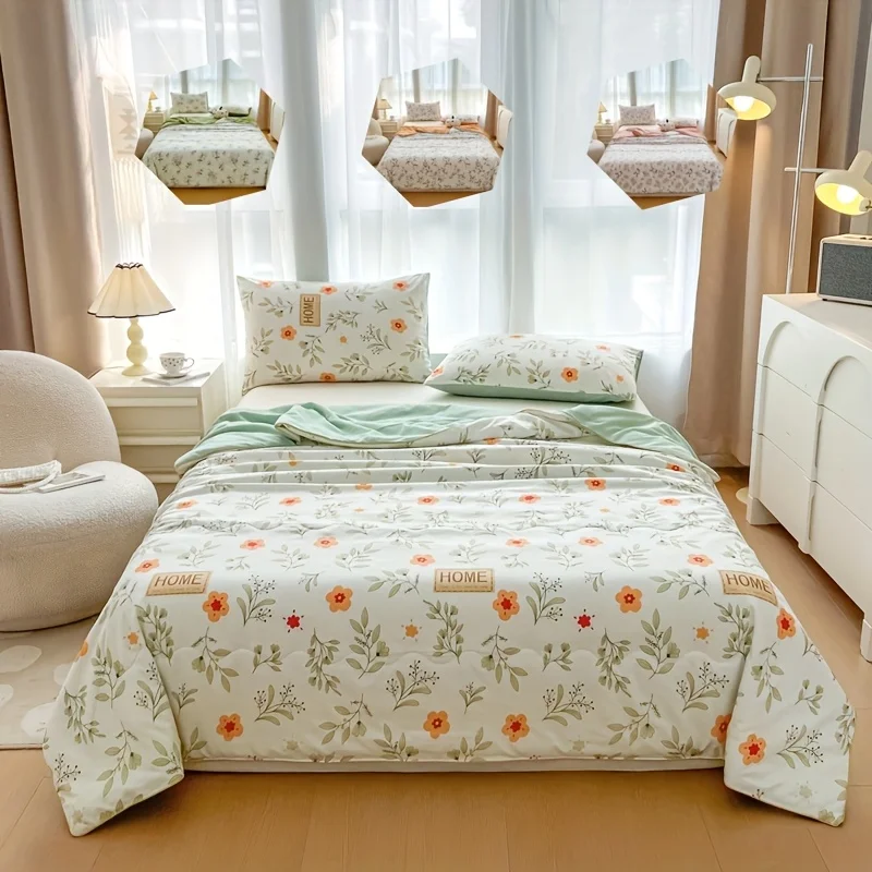 1 Stück superweiche, sommerliche, kühle Steppdecke – leichtes, atmungsaktives und hautfreundliches Frühlingspflanzen- und Blumendruckdesign Image