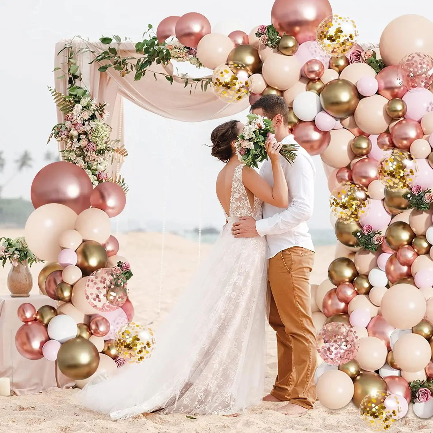 Roségoldenes Ballongirlanden-Set, mehrfarbiger Ballon aus Nude-Hellrosa-Metallic-Gold in mattweißem Gold und mehrfarbigem Roségold Image