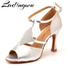 Ladingwu Tanz Schuhe Latin Frauen Elegante design Salsa Tanz Schuhe Silber textur PU Ballroom Dance
