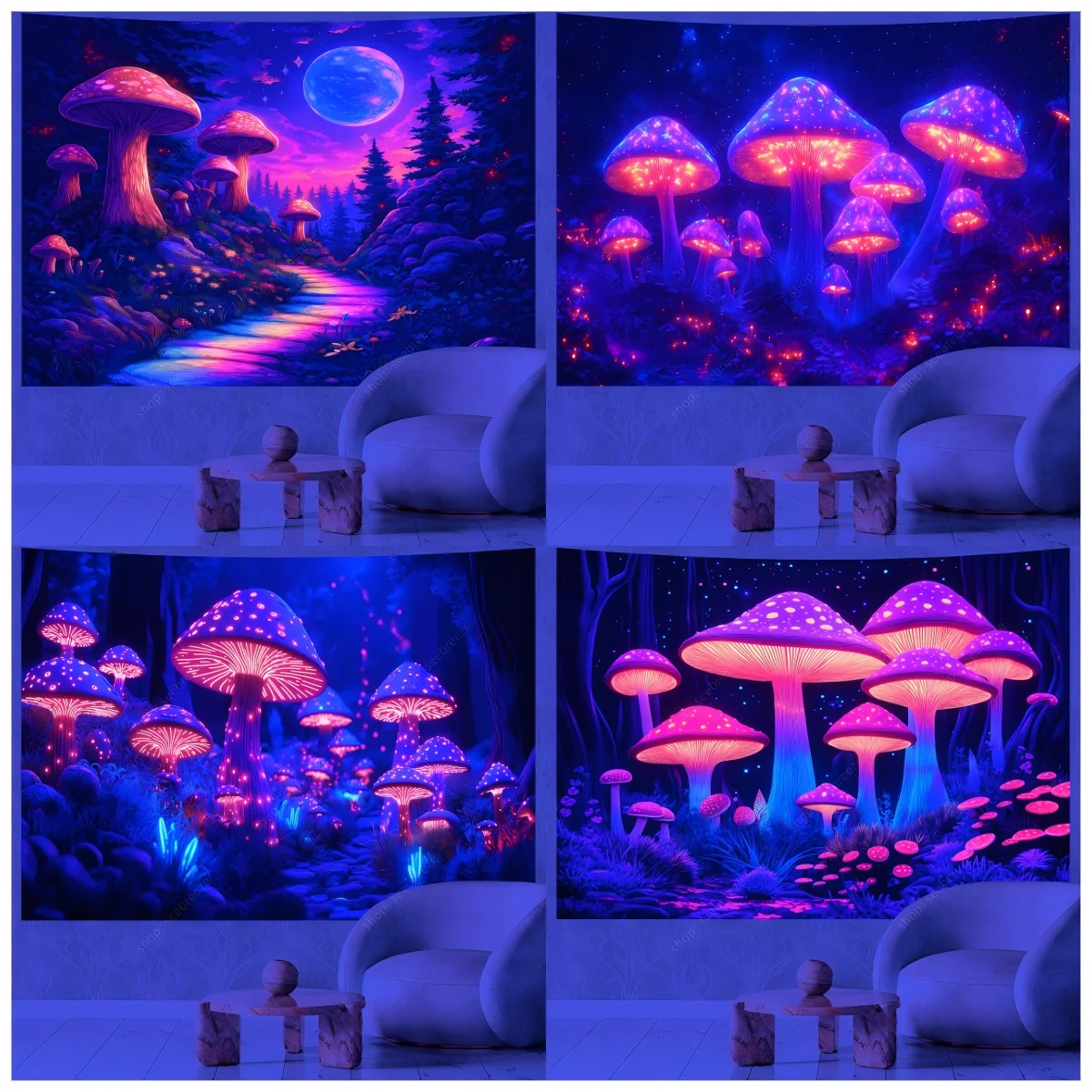 VIKAMA Fantasy Pilz Sternenhimmel Wandteppich Wohnzimmer Schlafzimmer Spielzimmer Dekoration Ins Style Zauberwald Dekoration Image