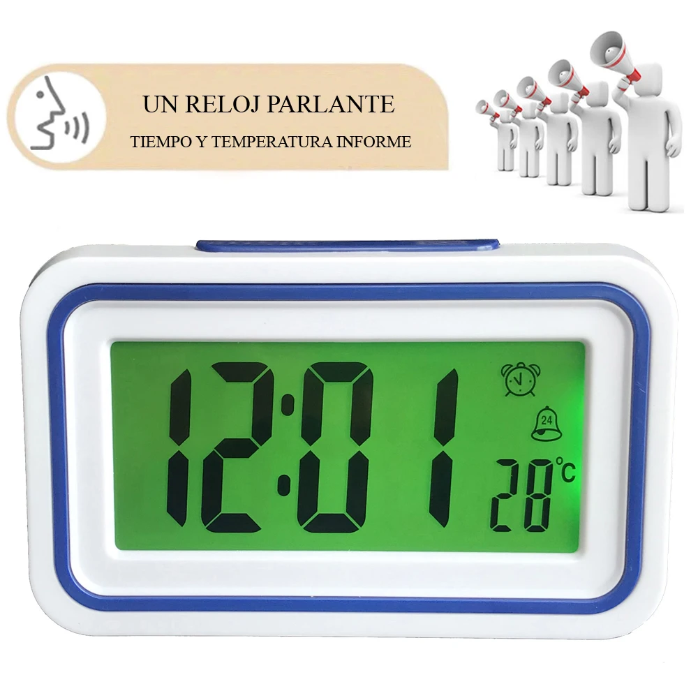 A Talking Clock that Speaking the Time in Spanish. Digital Alarm Clock for the Blind, Elders or Children.