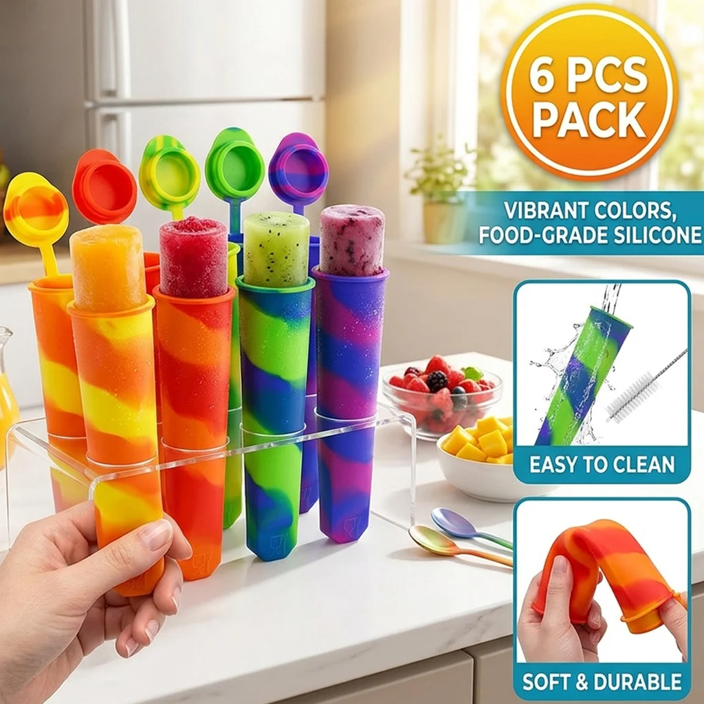 6Pcs Popsicles Formen Silikon Eis Form Bunte Popcical Formen DIY Popsicle Hausgemachte Werkzeuge Sommer Party Liefert Image