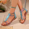 2025, frauen Spleißen Sandalen Sommer Neue Böhmische zip sandalen Frau Plus Größe Rom Sandalen Für Flache Femme Casual Gladiator Schuhe