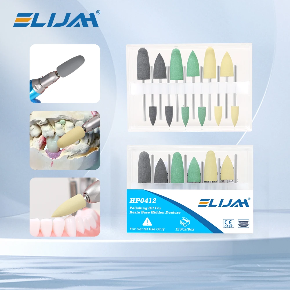 ELIJAH 12 Teile/satz HP0412 Dental Composite Polieren Kit Für Niedrige Geschwindigkeit Contra Winkel Handstück Keramik Silikon Gummi Polierer Image