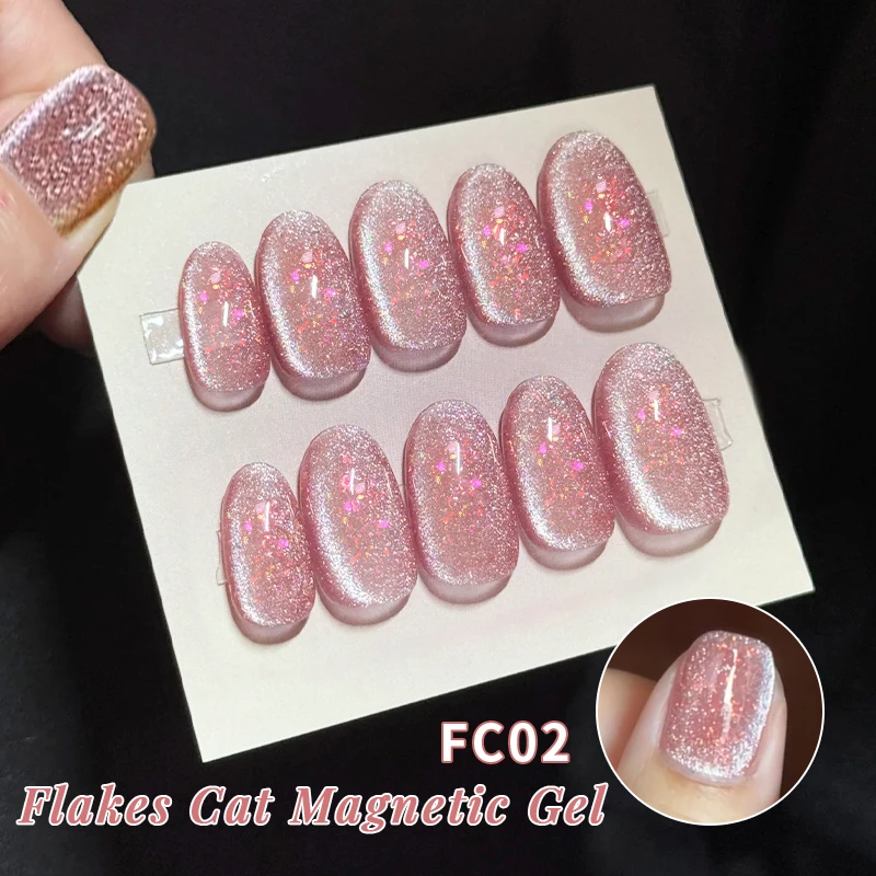 UR SUGAR 15 ml Pink Flakes Cat Magnetic Gel mit Glitzer-Wolken-Seide-Effekt für Sommer-Design-Nagelkunst, Soak Off UV-LED-Lack Image