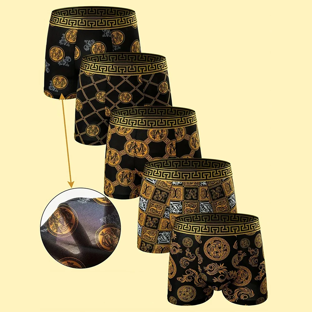 5Pcs Luxury Black Gold Printed Men