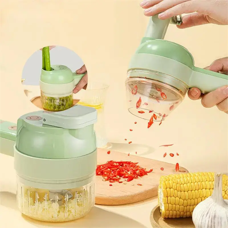 Ensemble de coupe-légumes électrique 4 en 1, presse-ail électrique sans fil portatif, hachoir à aliments, hachoir à viande, tranche d'épluchage des aliments
