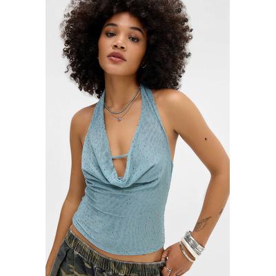 Silence + Noise Cali Cowl Neck Diamanté Top - Light Blue M at Urban Outfitters
