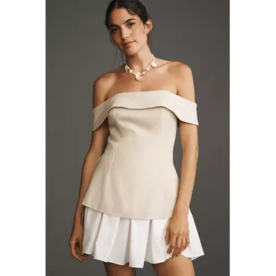 Maude Club Grace Off-The-Shoulder Pleated Twofer Mini Dress