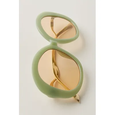 Maggie May Oversized Round Sunglasses at Free People in Matcha Latte