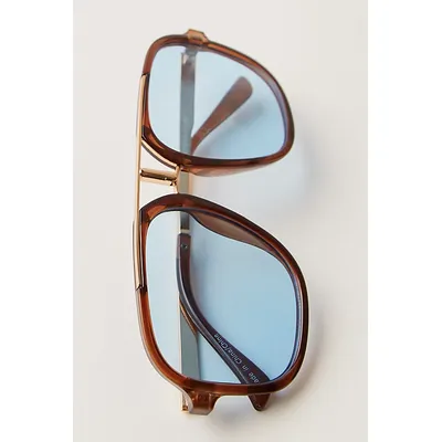 Janis Detail Aviator Sunglasses at Free People in Choc With Blue Lens