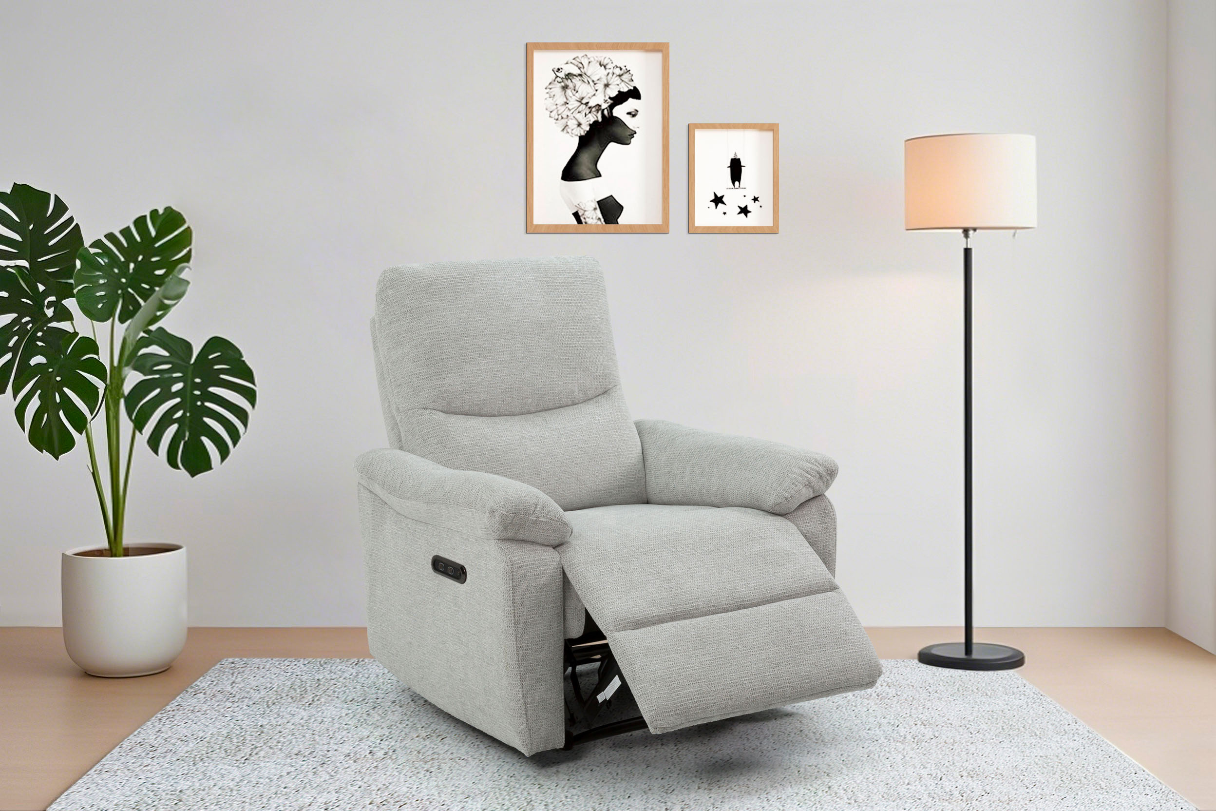 Relaxsessel HOME AFFAIRE "ODILON, TV-Sessel mit Relax- und Liegefunktion, Struktur-Bezug", grau (hellgrau), B:92cm T:91cm, Sessel, Relaxsessel, manuelle und elektrische Funktion (mit USB A/C), Federkern-Polsterung