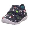Hausschuh SUPERFIT "SPOTTY WMS: Mittel", Kinder, Gr. 23, blau (dunkelblau kombiniert), Textil, bedruckt, klassisch, Schuhe, Klettschuh, Kindergarten Schuh mit Motiv, Größenschablone zum Download