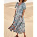 Femmes Robe Longue Maxi Robe Robe Décontractée Robe évasée Robe d'été Élégant Mode Romantique Extérieur Soirée Fête Coupe régulière Fleur Manche Courte Col ras du cou Bleu Arc-en-ciel Gris Été