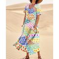 Femmes Robe Longue Maxi Robe Robe Décontractée Robe évasée Robe d'été Élégant Mode Romantique Extérieur Soirée Fête Coupe régulière Fleur Manche Courte Col ras du cou Bleu Arc-en-ciel Gris Été