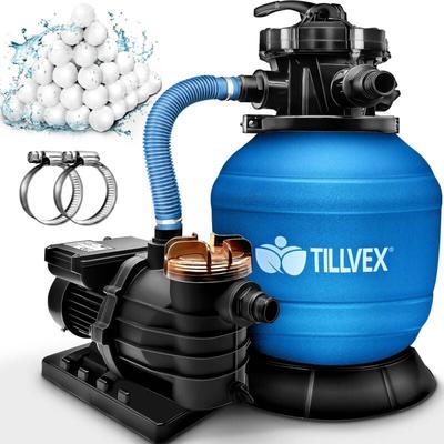 Tillvex - Sandfilteranlage Pool Blau 13.200L/h bis 40.000L + 1200g Filterbälle Filteranlage 7-Wege Image